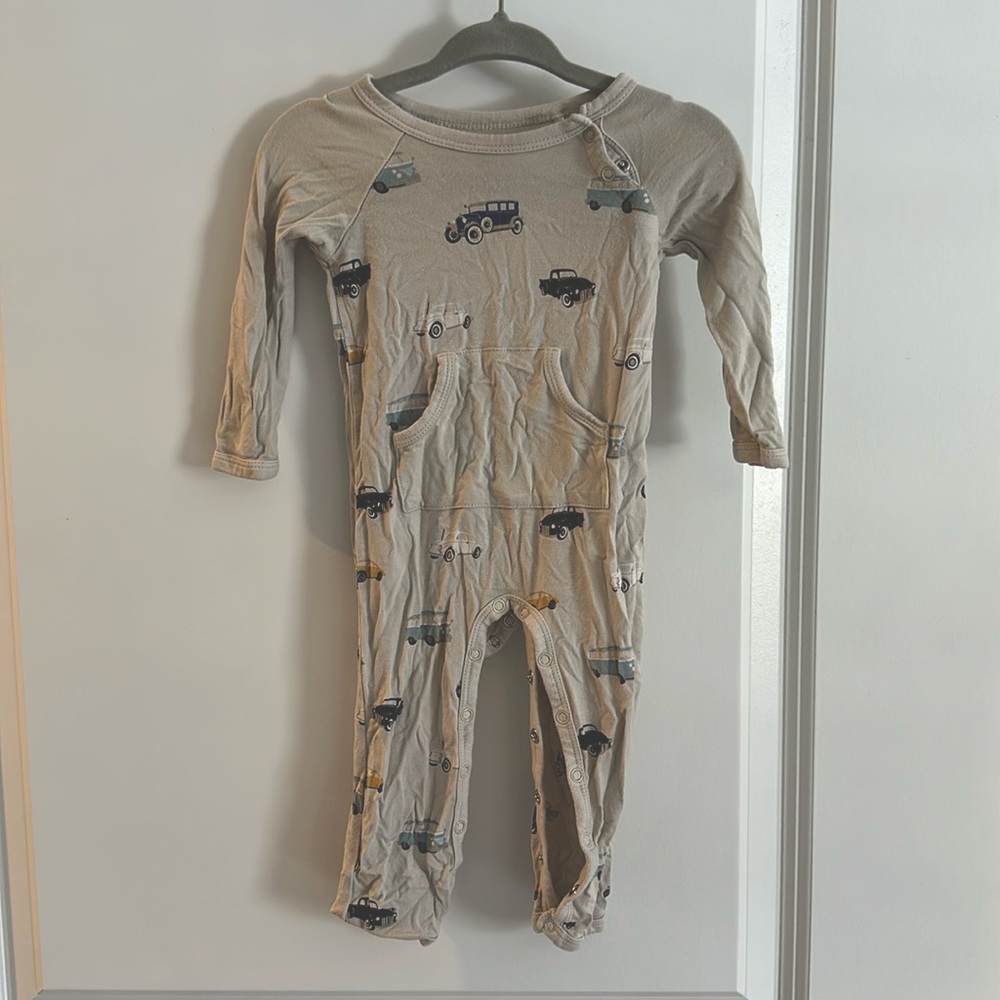 Kyte Baby vintage car snap pocket romper.